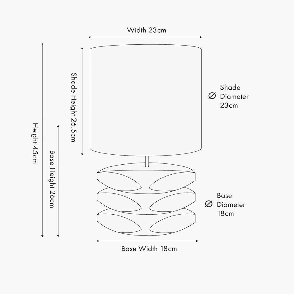 Size diagram of Scandi table lamp sold by South Charlotte Fine Lighting