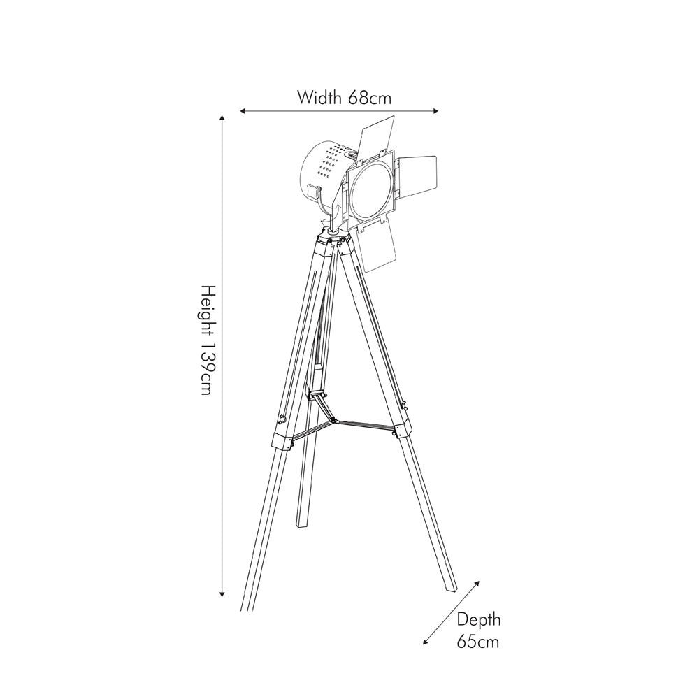 Sizes for Hereford tripod floor lamp copper