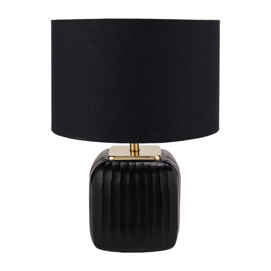 Black table lamp with optional lampshade - both available from South Charlotte Fine Lighting