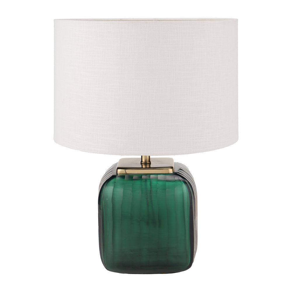 Table lamp with green glass and optional neutral lampshade