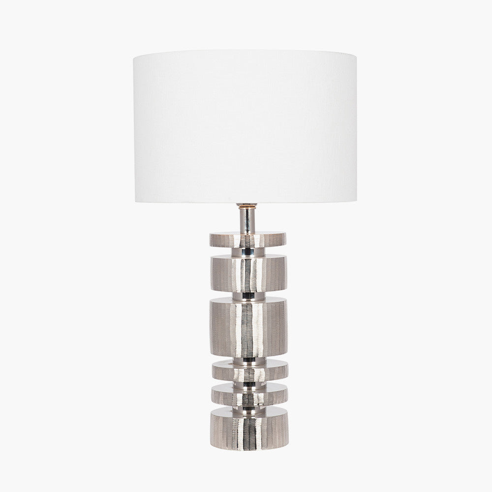 Table lamp metal with optiona cylinder shade, shown here in neutral colours