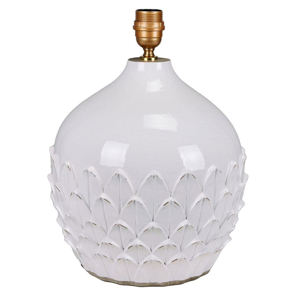 Terracotta table lamp with a white crackle finish