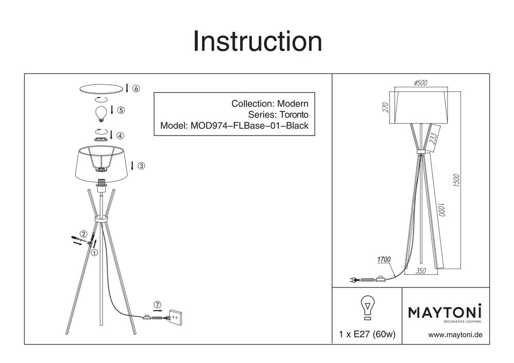 Toronto Floor Lamp In Black-Maytoni-South Charlotte Fine Lighting