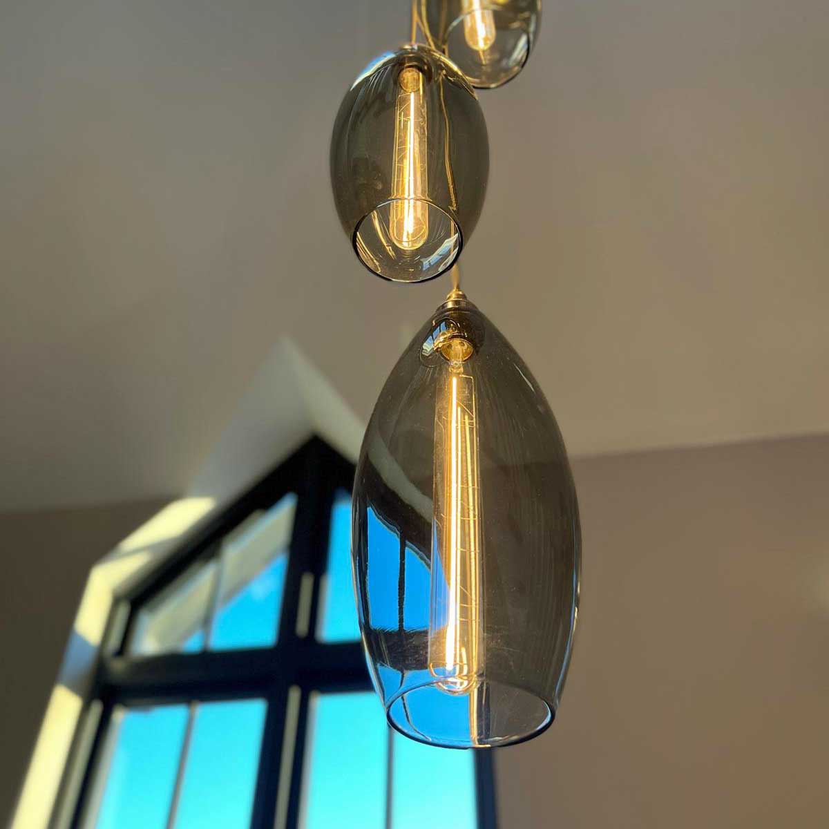Victoria medium glass pendant light cluster with transparent black glass