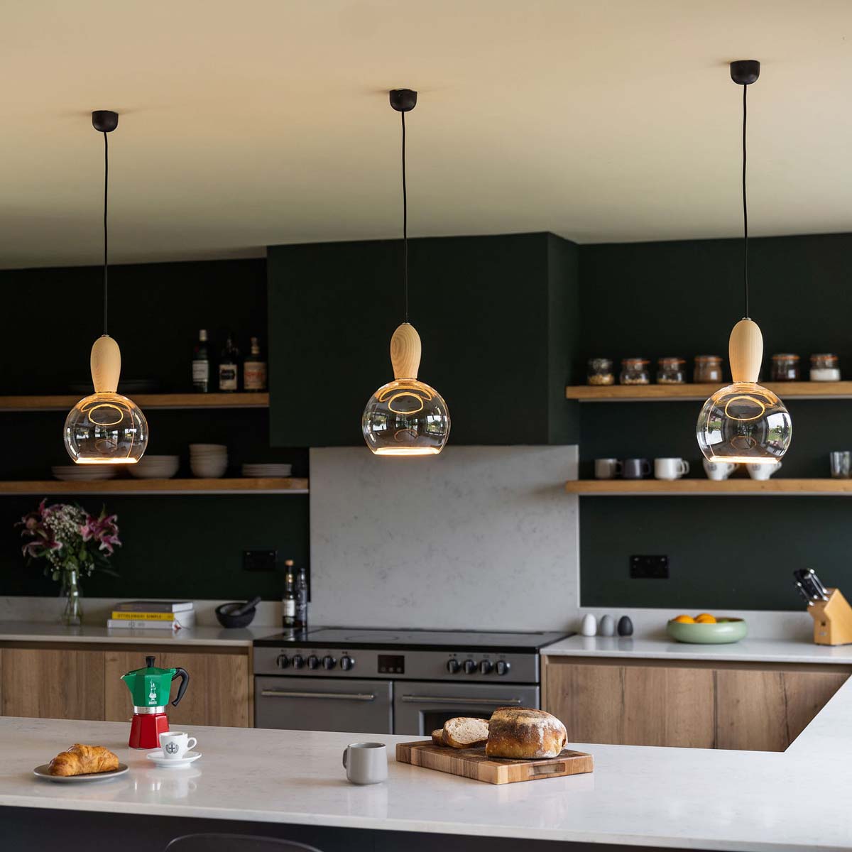 The Woody wood pendant light is supplied by South Charlotte Fine Lighting and can be installed on its own or as part of a series to light a breakfast bar or dining room table