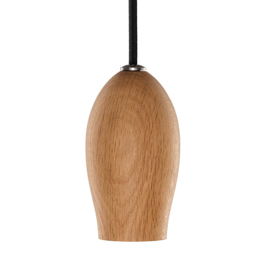 The Woody is a wooden pendant light made by Well Lit and shown here in oak. It’s sold by South Charlotte Fine Lighting