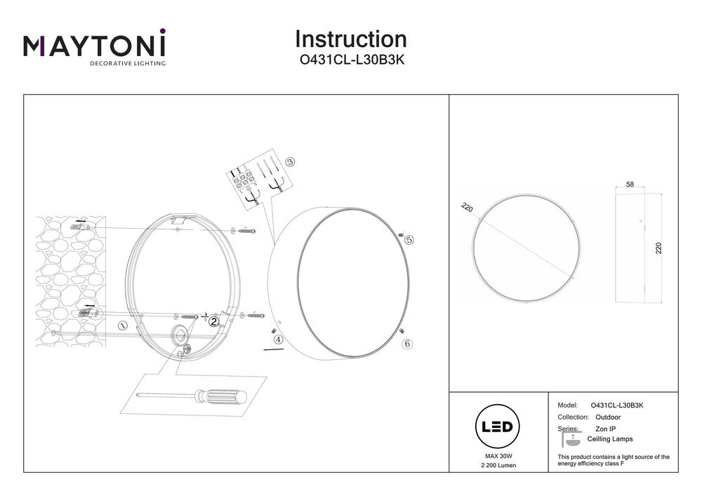 Zon IP Large Ceiling Lamp Black-Maytoni-South Charlotte Fine Lighting