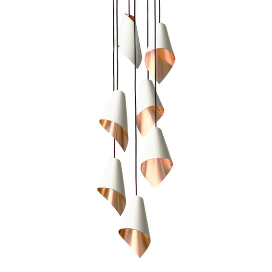 Arcform ARC 7 Cascade Pendant lights in white and brushed copper - supplied by South Charlotte Fine Lighting
