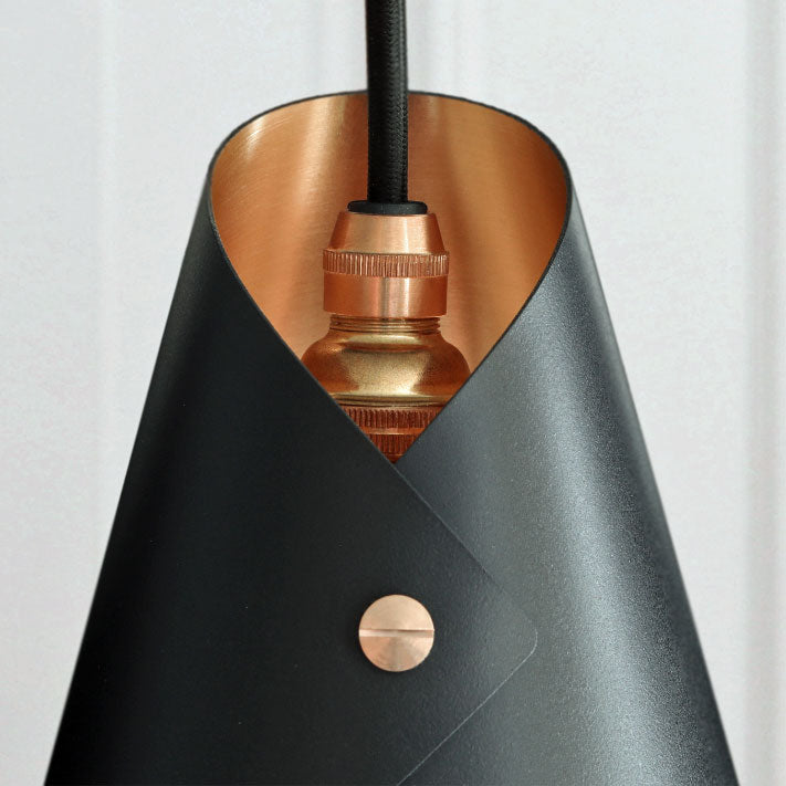 ARC SINGLE PENDANT LIGHT IN BLACK AND BRUSHED COPPER