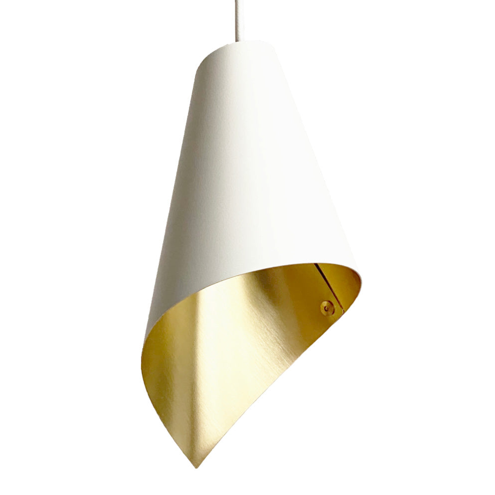 ARC SINGLE PENDANT LIGHT IN WHITE AND BRUSHED BRASS