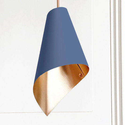 ARC SINGLE PENDANT LIGHT IN BLUE AND BRUSHED COPPER