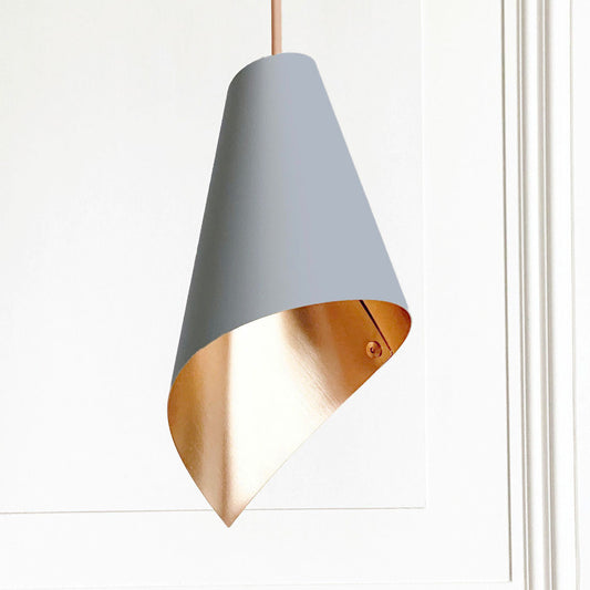 ARC SINGLE PENDANT LIGHT IN GREY AND BRUSHED COPPER
