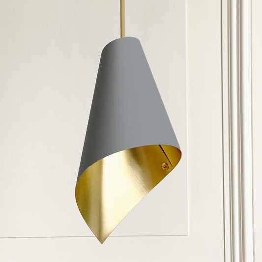 ARC SINGLE PENDANT LIGHT IN GREY AND BRUSHED BRASS