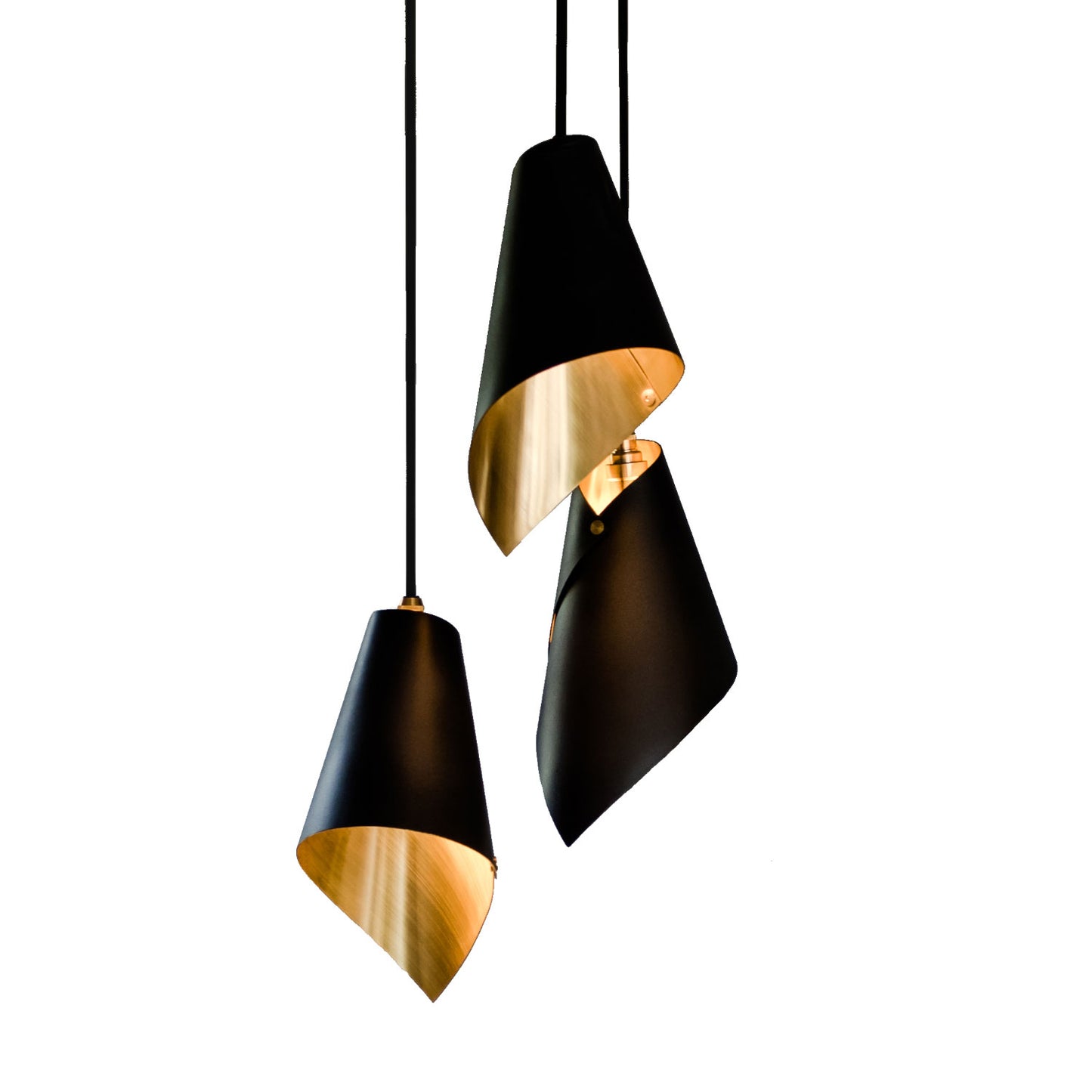 ARC 3 pendant lights in black and brushed brass supplied by South Charlotte Fine lighting