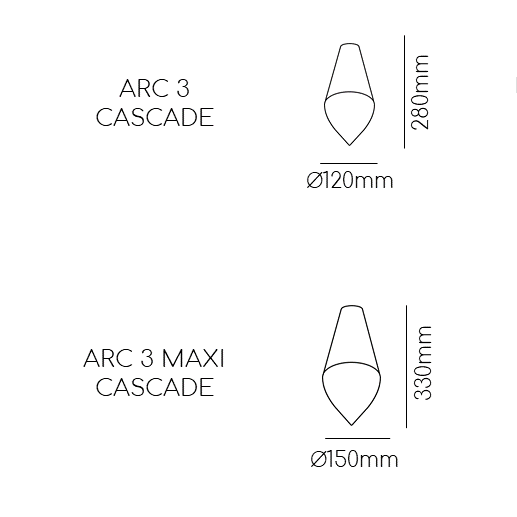 ARC 3 pendant lighting diagram with sizes